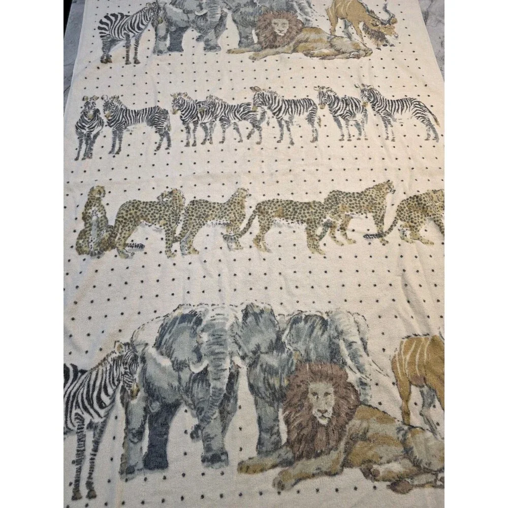 Vintage Safari Animal Bath Beach Towel Lion Zebra Elephant Cheetah Fringe 34x58
